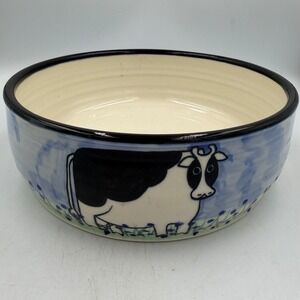 Karen Donleavy KD Signed Large Farm Animal Porcelain Serving Bowl Salad Cow Pig